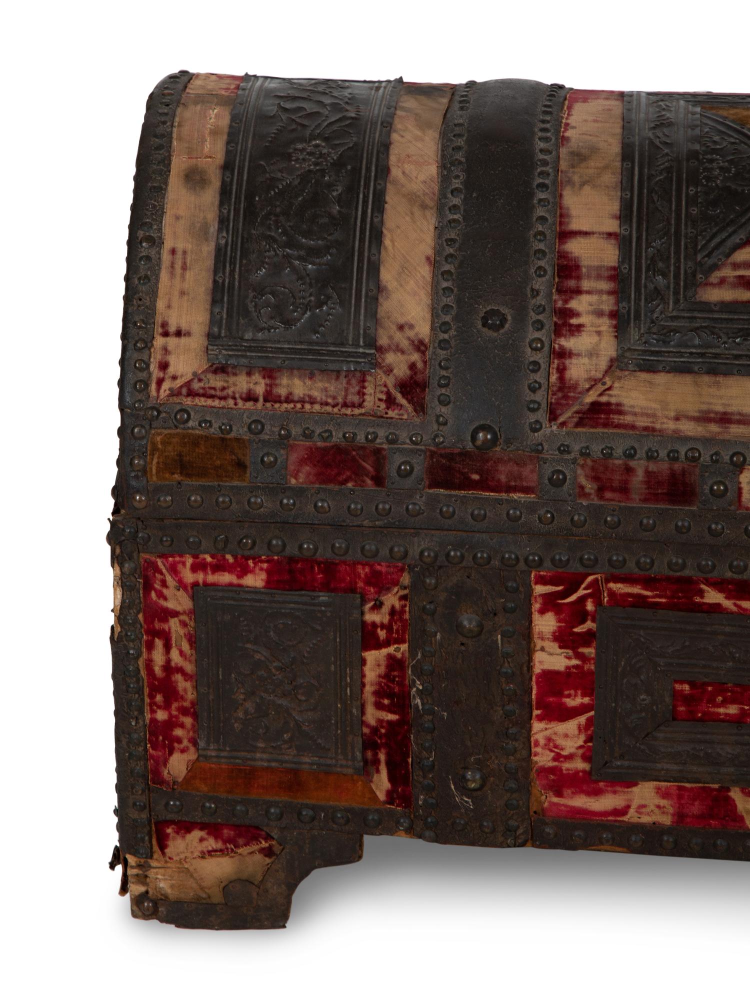A Venetian Pressed Metal on Velvet Clad Cassone