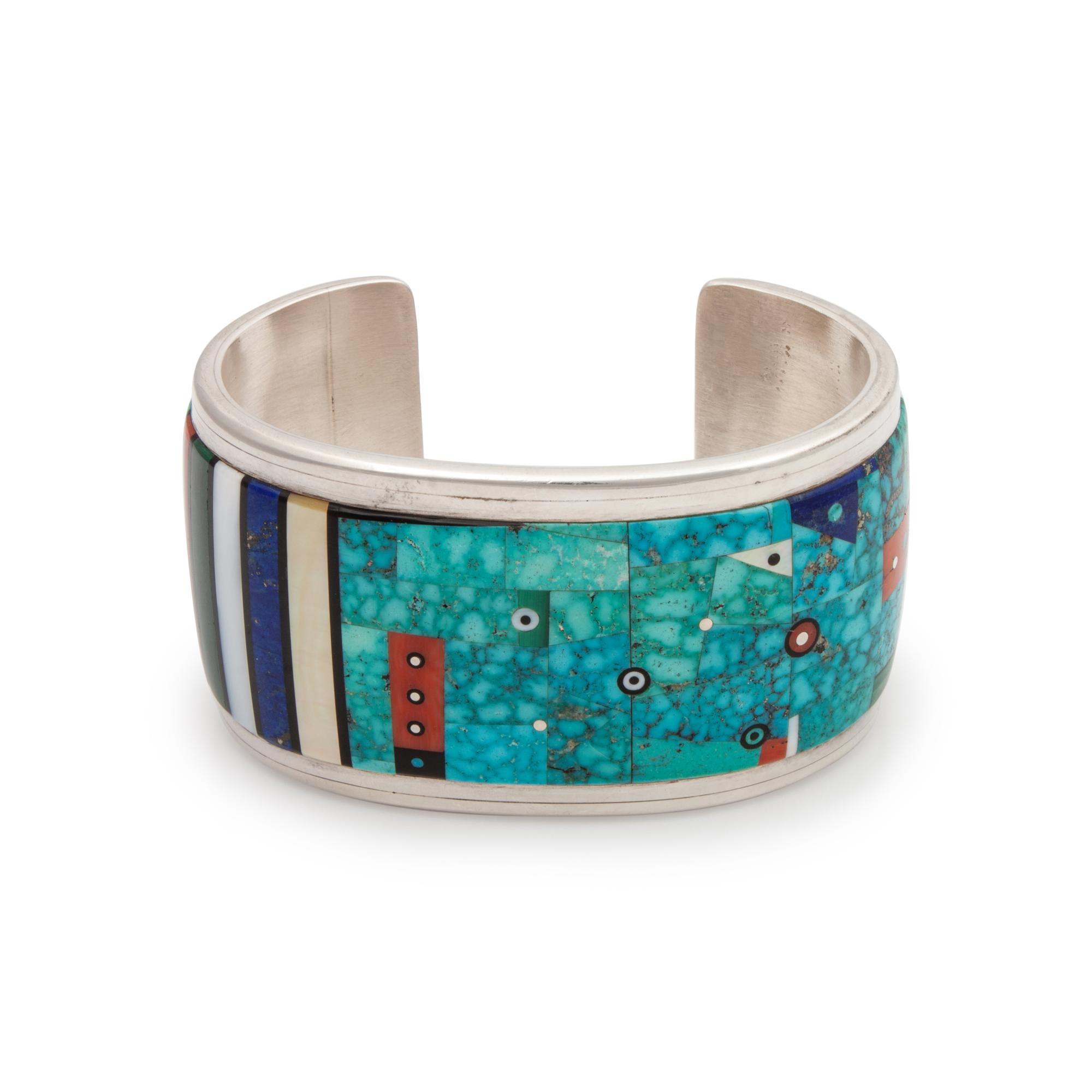 Silver Cuff with Mosaic Inlay Lot is located and will ship from Denver, Colorado