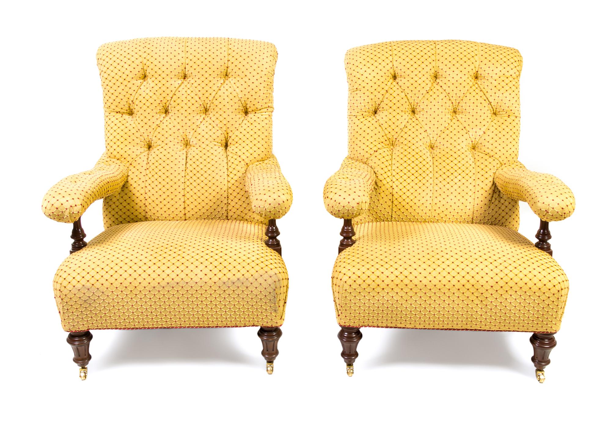 A Pair of Regency Style Library Chairs Height 40 x width 31 x depth 34 1/2 inches. — 20TH CENTURY