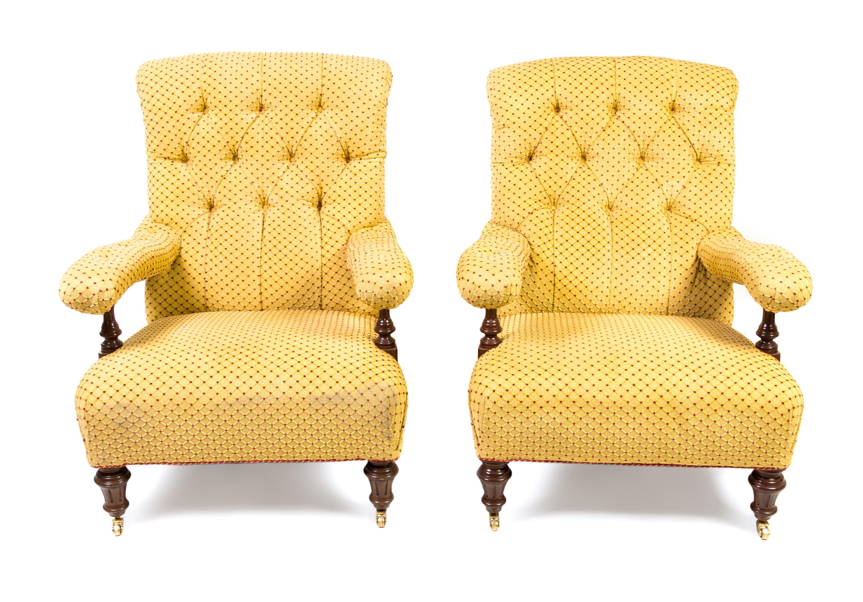 A Pair of Regency Style Library Chairs Height 40 x width 31 x depth 34 1/2 inches. — 20TH CENTURY