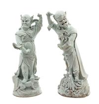 A Pair of Large Chinese Qingbai Porcelain Figures of Guardians MING DYNASTY Height of taller 22 3/8 inches. — MING DYNASTY