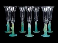 A Set of Thirteen Daum Pâte-de-Verre Cactus Champagne Flutes