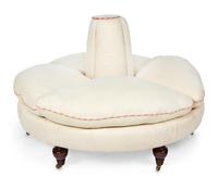 A Victorian Style Mahogany and Upholstered Confidante Height 34 x diameter 58 inches. — 20TH CENTURY