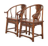 A Pair of Chinese Carved Hardwood Horseshoe-back Armchairs