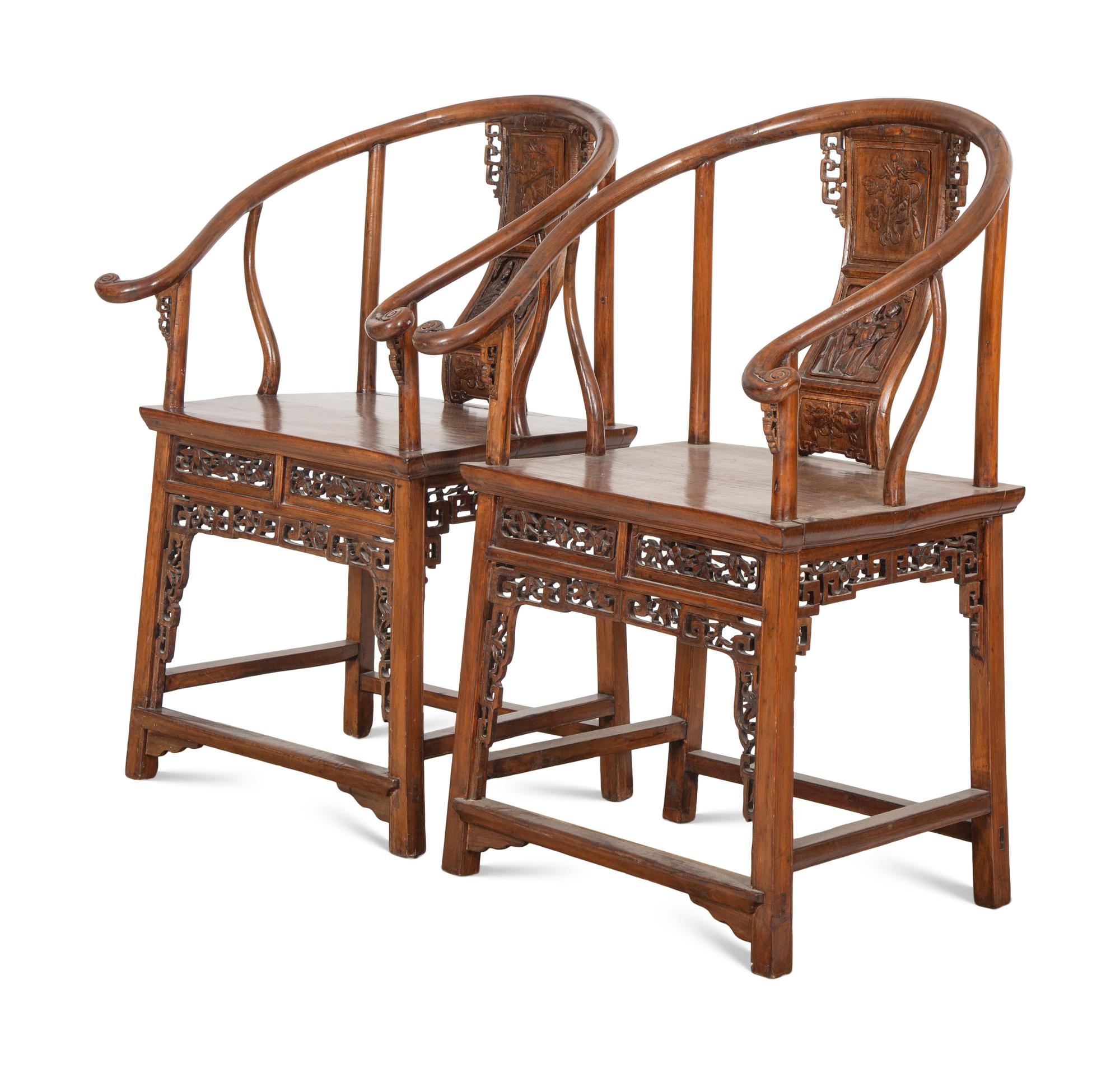 A Pair of Chinese Carved Hardwood Horseshoe-back Armchairs