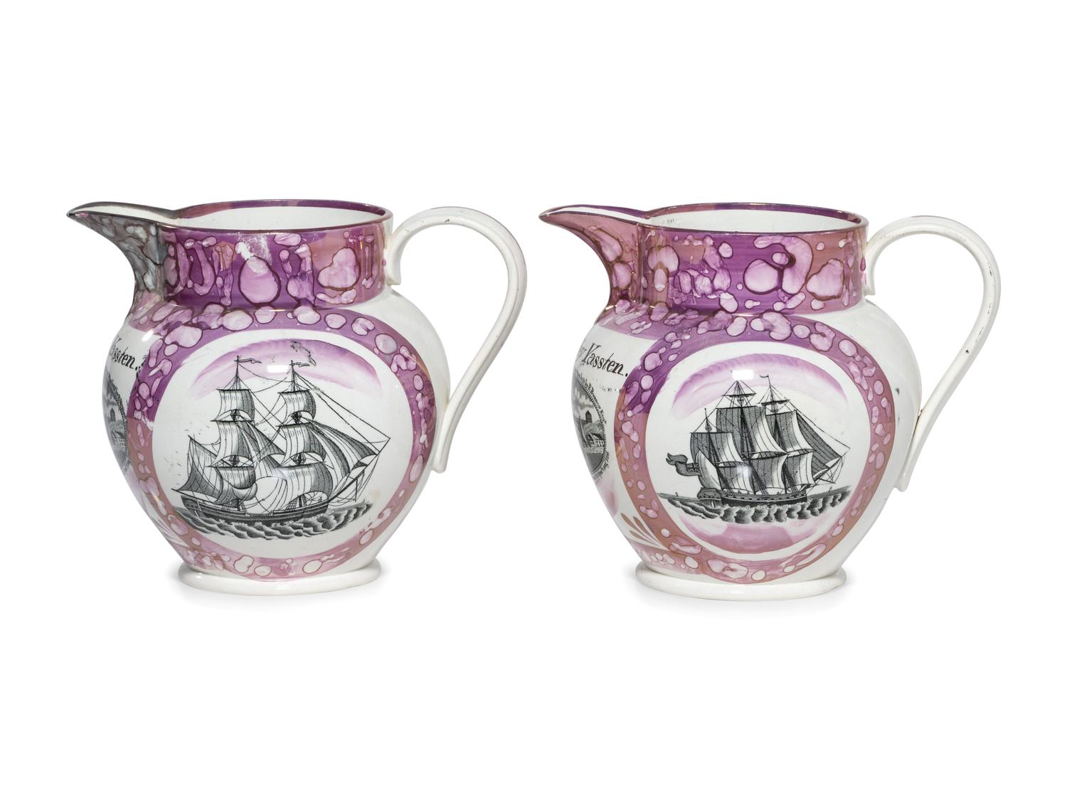 A Pair of Sunderland Luster Inscribed Jugs, Possibly for Marriage
