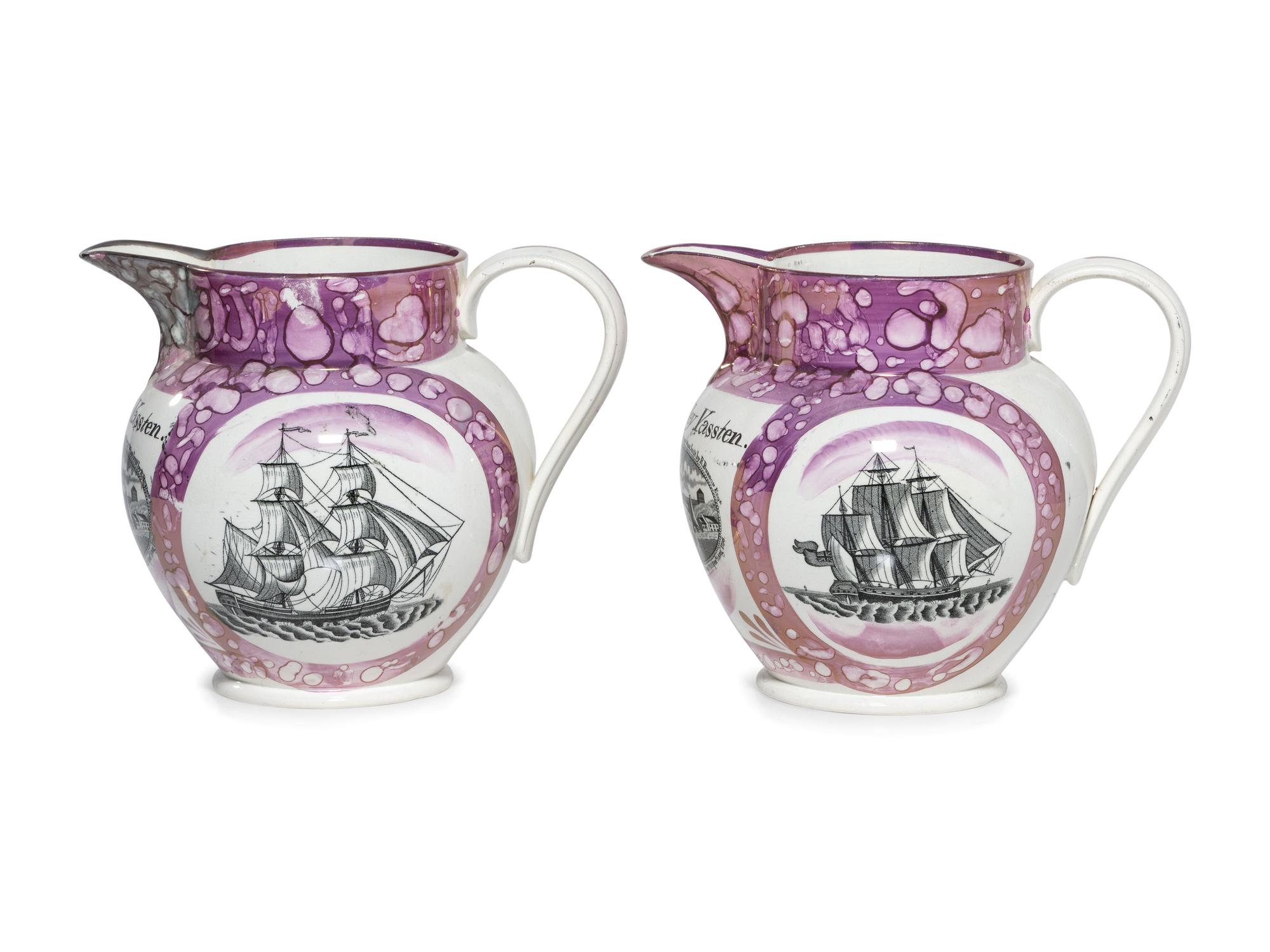 A Pair of Sunderland Luster Inscribed Jugs, Possibly for Marriage