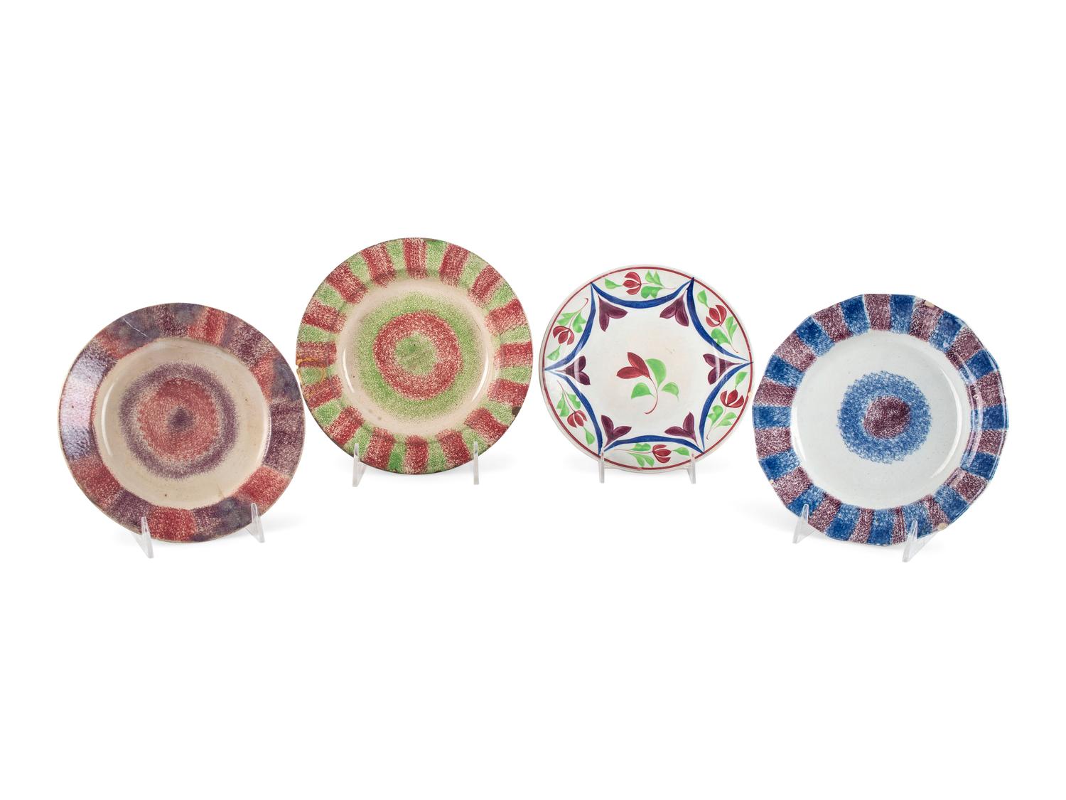 Four Spatterware Plates