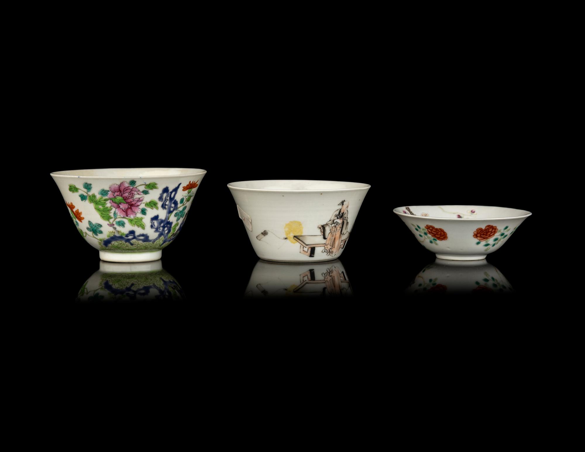 Three Chinese Famille Rose Porcelain Cups