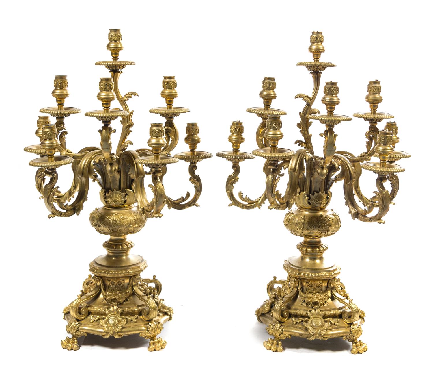 A Pair of Napoleon III Gilt Bronze Eight-Light Candelabra Height 30 1/4 inches. — LATE 19TH CENTURY