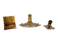 Three French Enameled Brass Desk Articles