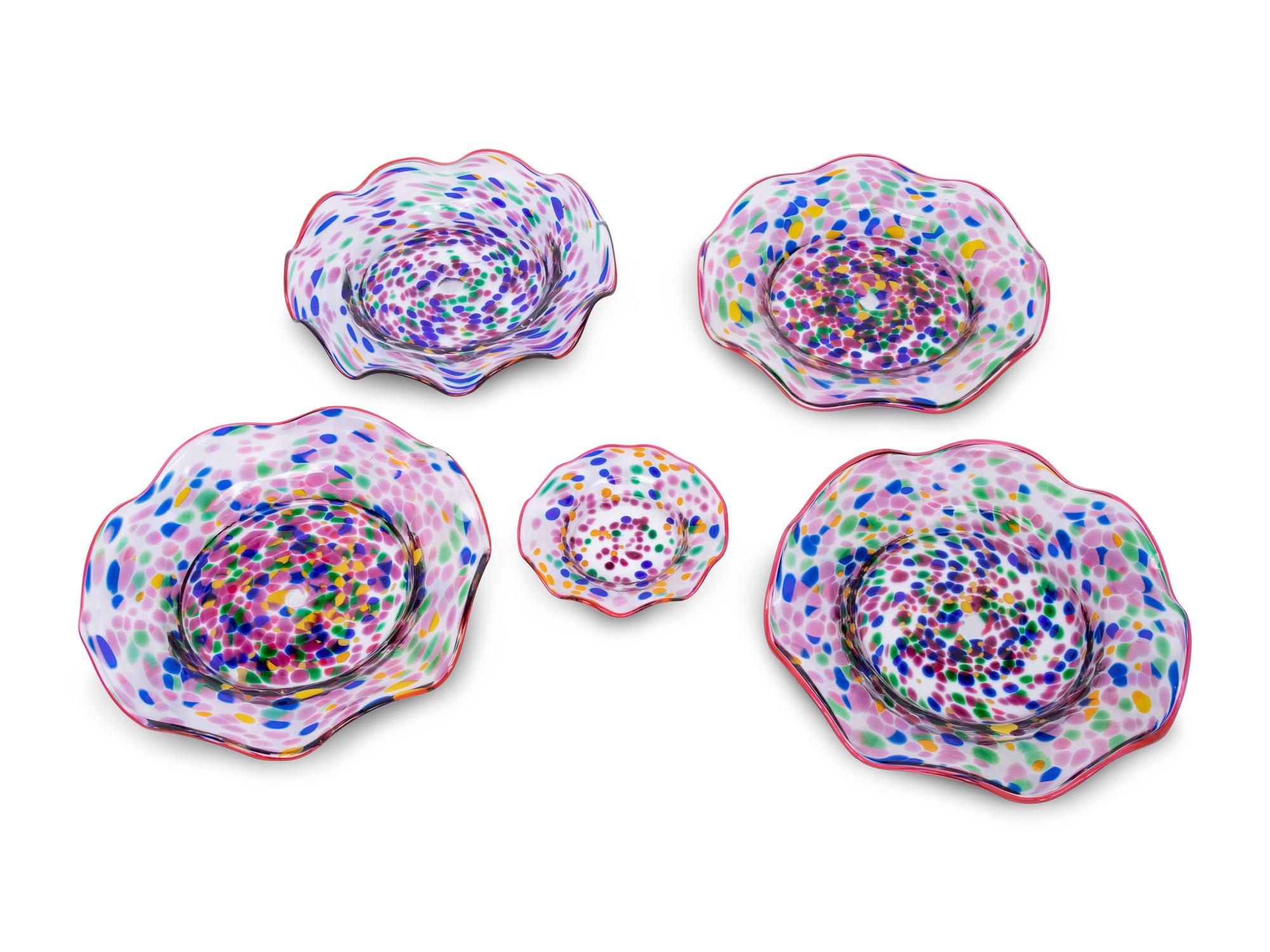 A MacKenzie-Childs Molten Confetti Glass Dessert Service