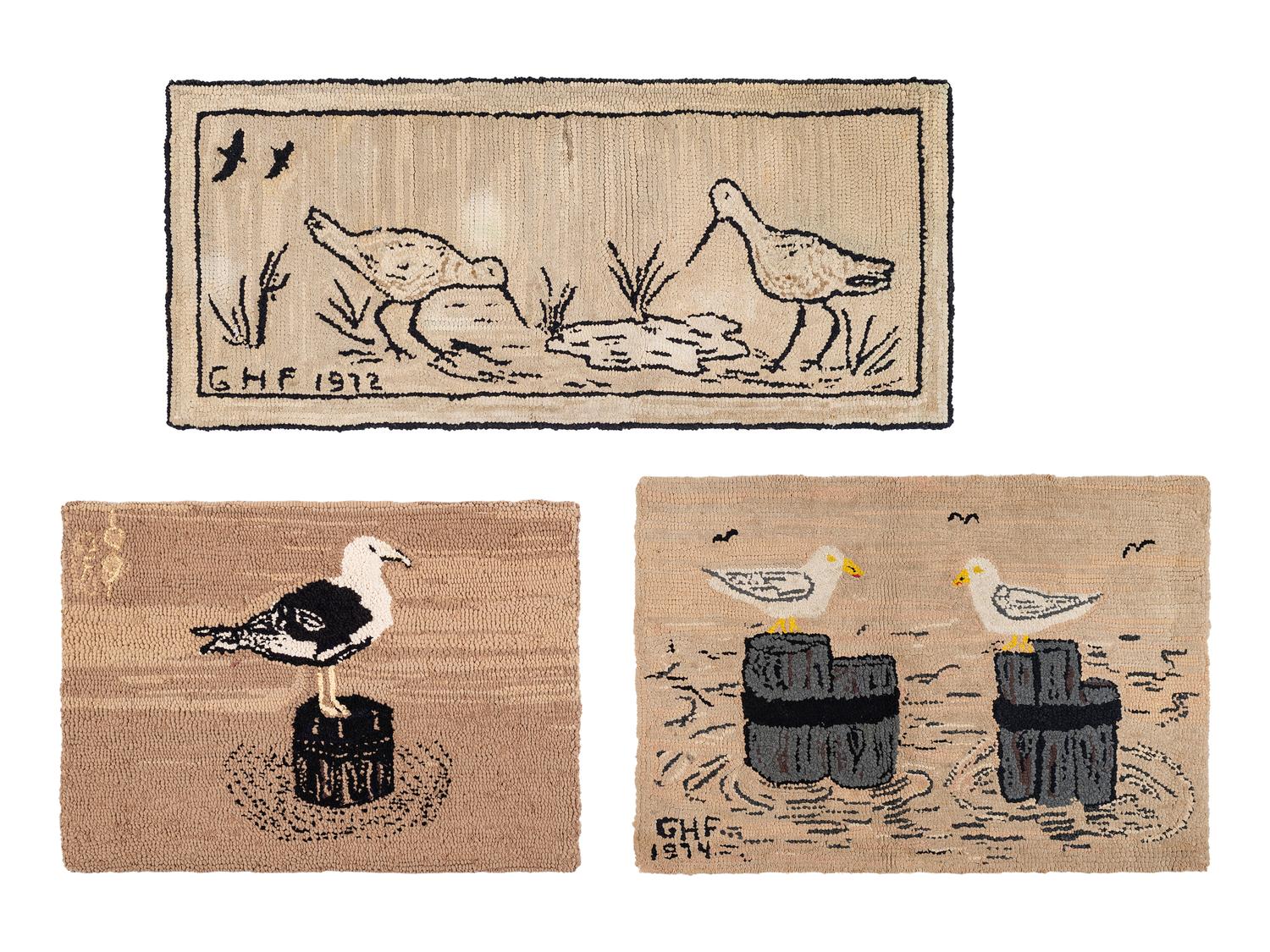 Three Contemporary Hooked Rugs with Birds