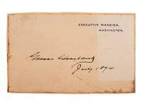 CLEVELAND, Grover (1837-1908). Card signed ("Grover Cleveland"), as President of the United States. Washington, D.C., July 1894.
