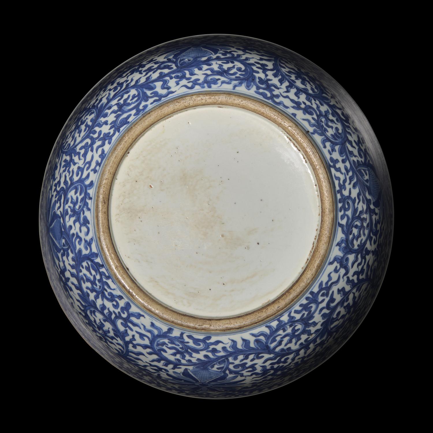 A Large Chinese Blue and White Porcelain 'Lotus Scrolls' Punch Bowl, Qing Dynasty, Probably 18th Century 清中期 青花纏枝花卉紋大碗
