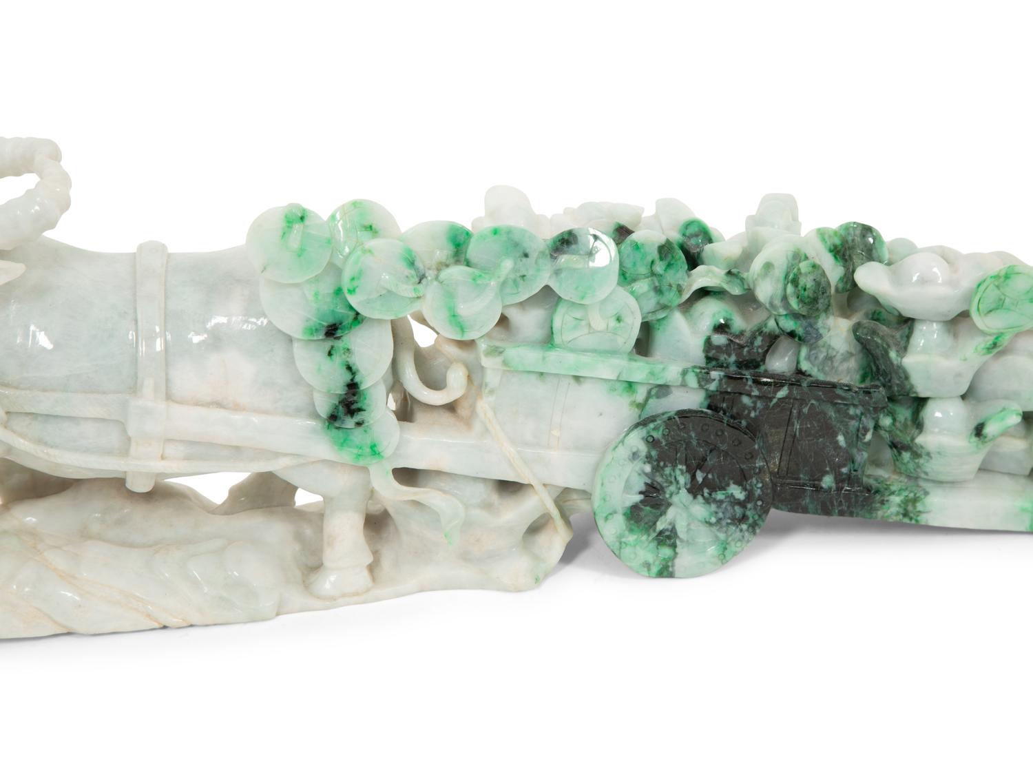 A Chinese Carved Jadeite Figure of an Ox Cart