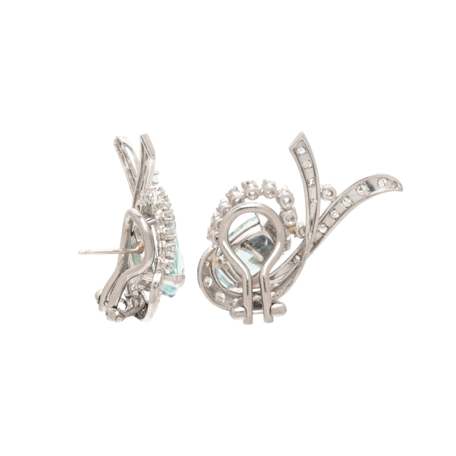 AQUAMARINE AND DIAMOND CLIP EARRINGS
