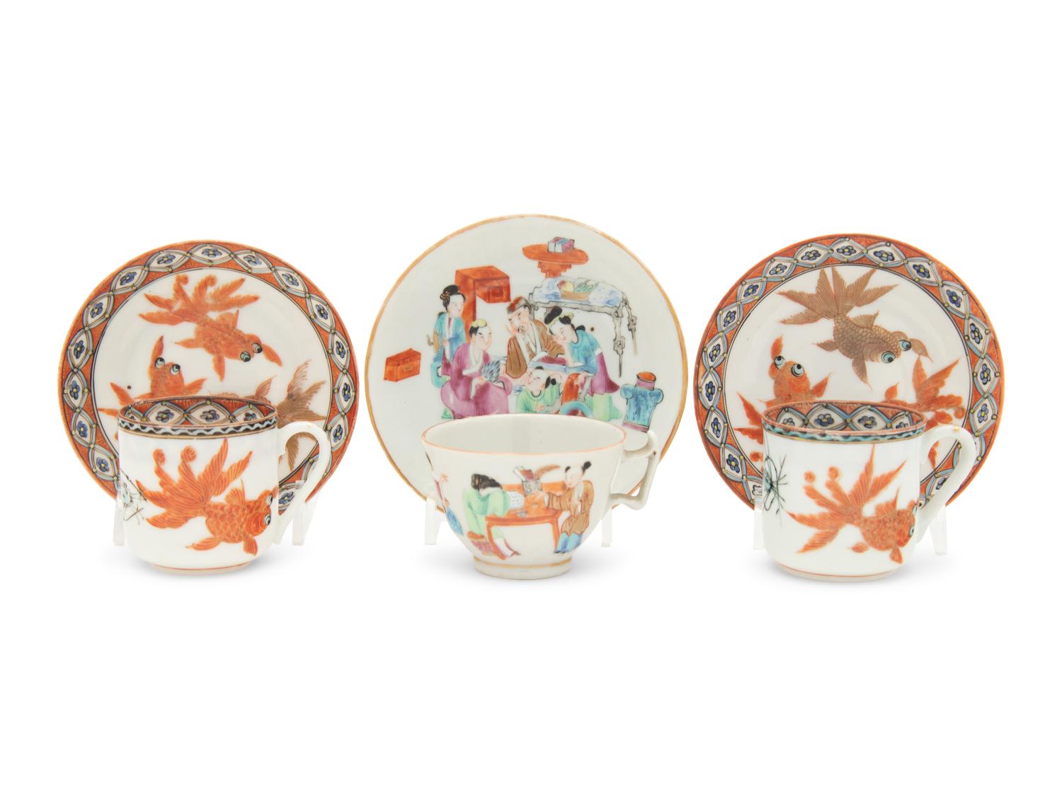Three Chinese Porcelain Cups and Saucers
