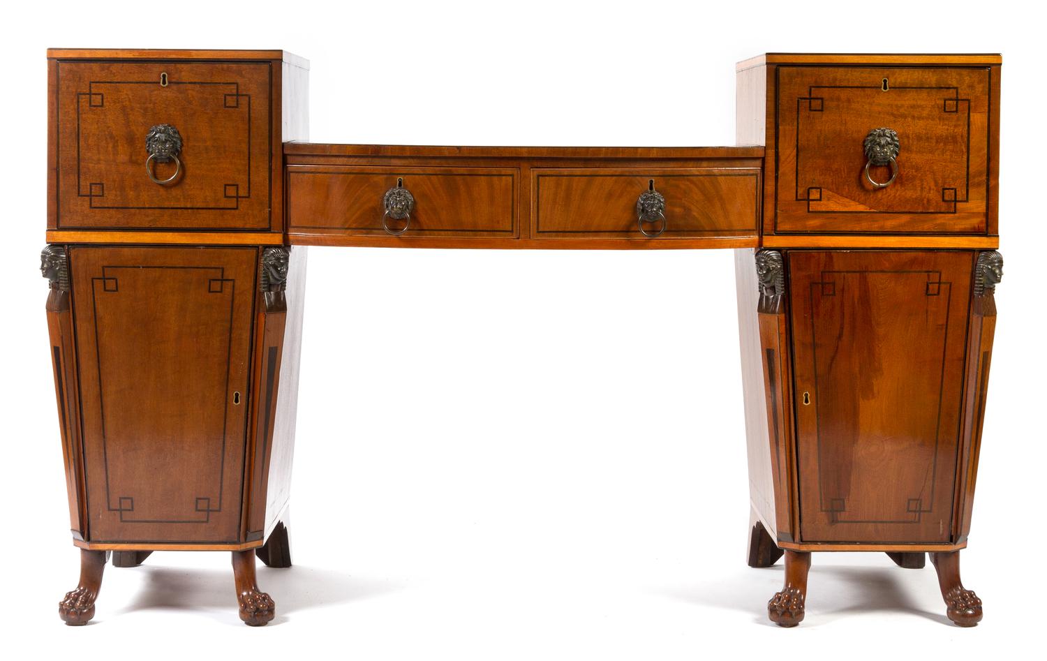 A Regency Egyptian Revival Mahogany Sideboard Height 44 1/2 x width 74 3/4 x depth 23 1/4 inches. — EARLY 19TH CENTURY