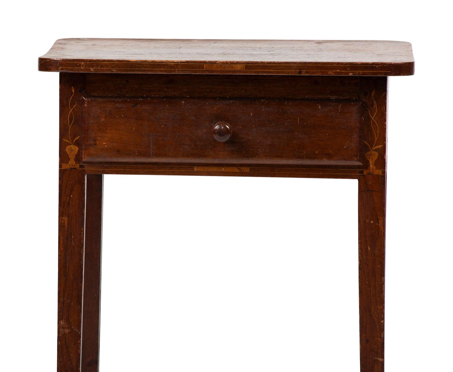 A Federal Urn and Vine Inlaid Walnut One-Drawer Work Table