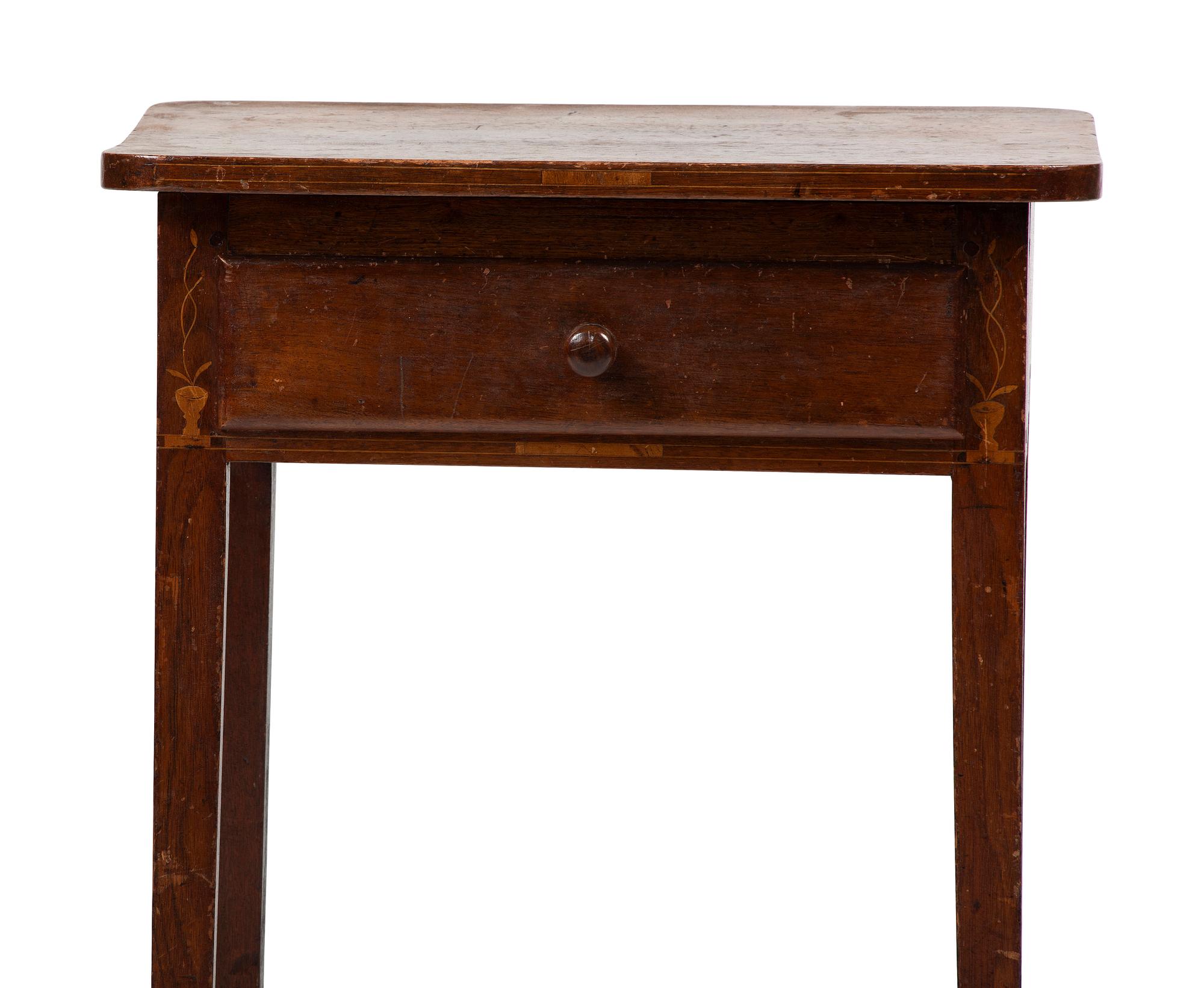 A Federal Urn and Vine Inlaid Walnut One-Drawer Work Table