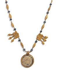 A Roman Gold and Glass Cameo Pendant with a Head of Medusa — Set in an Archaeological Revival Gold Necklace