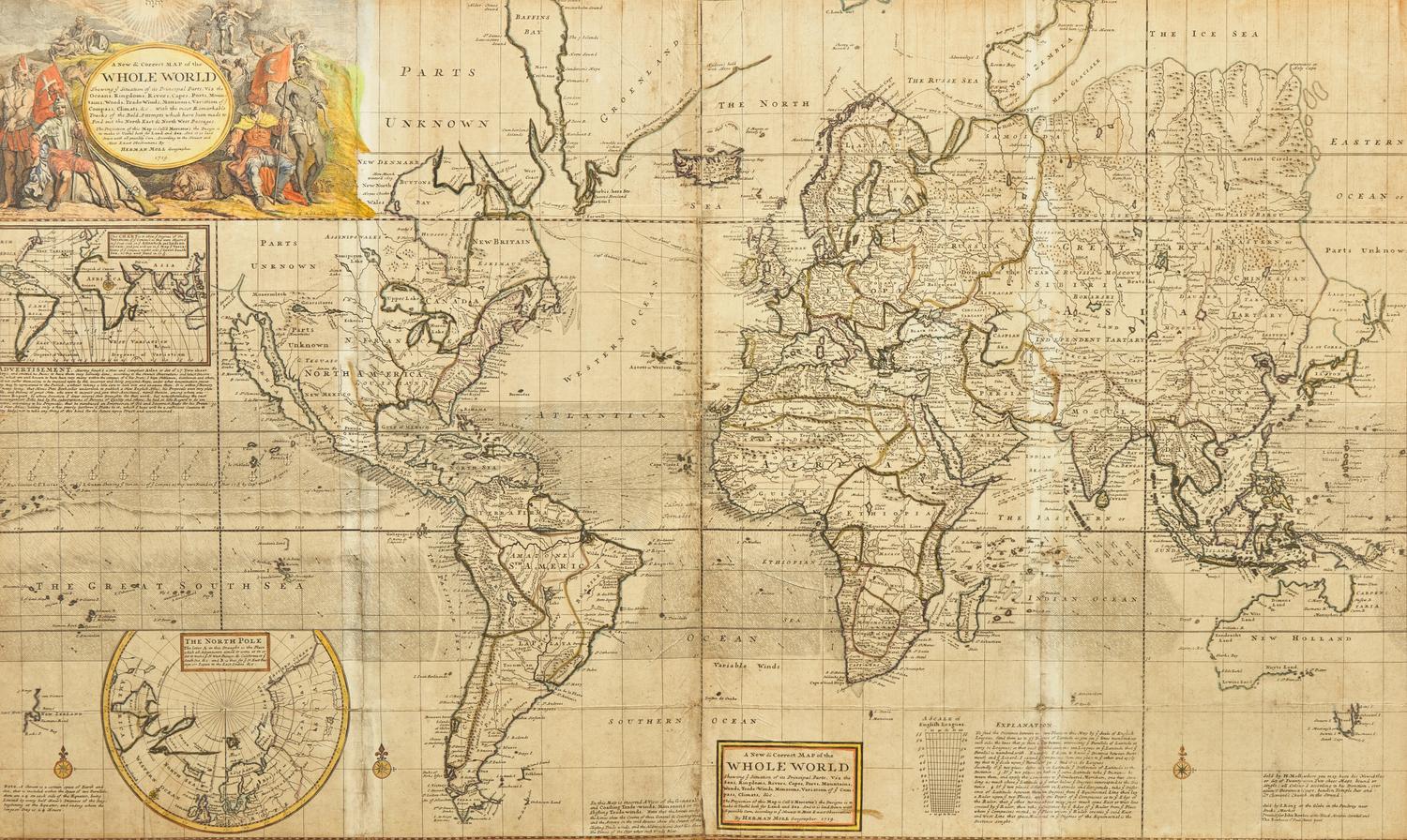[Maps & Atlases] Moll, Herman. A New & Correct Map of the Whole World...