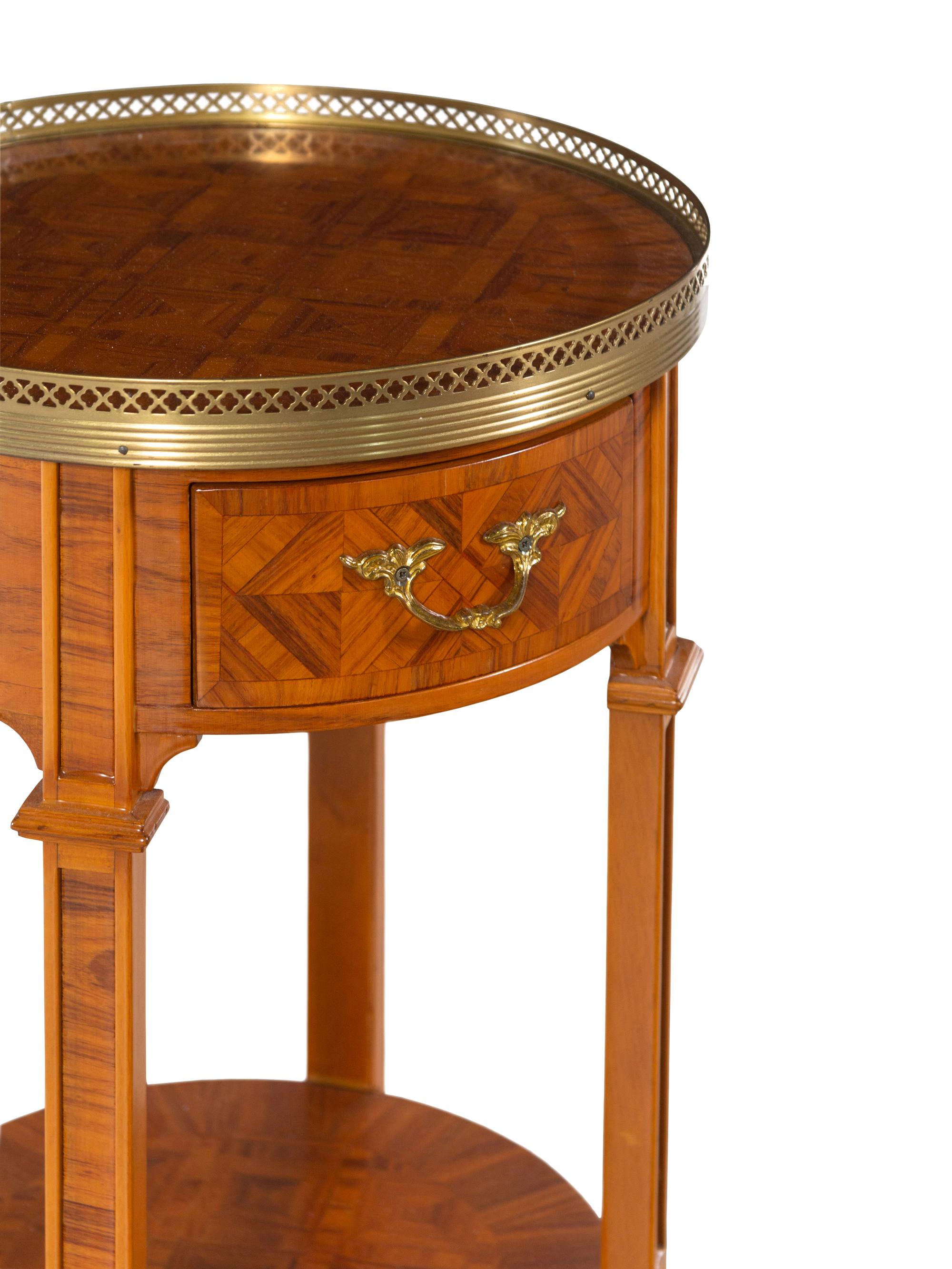 A Pair of XV/XVI Transitional Style Gilt Metal Mounted Parquetry Side Tables