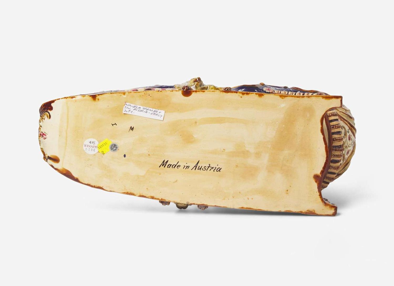 A Wilhelm Schiller & Son Majolica Sleigh-Form Centerpiece, Austria, circa 1900