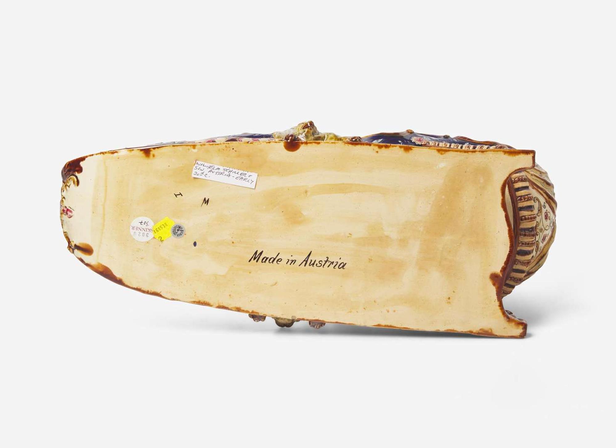A Wilhelm Schiller & Son Majolica Sleigh-Form Centerpiece, Austria, circa 1900