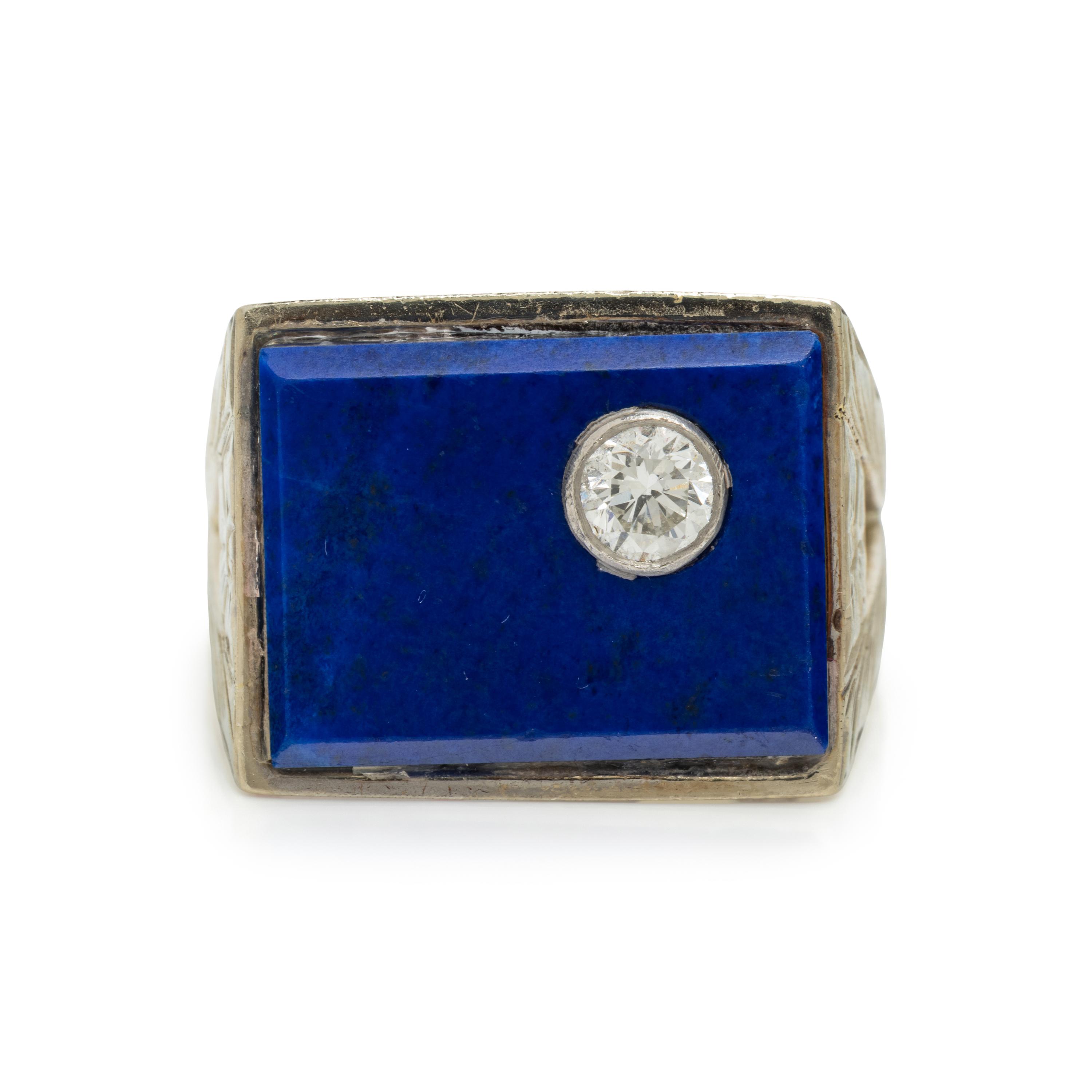 Lapis Lazuli, Diamond, and White Gold Ring