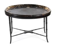 A Victorian Papier-Mache Oval Tray on Stand