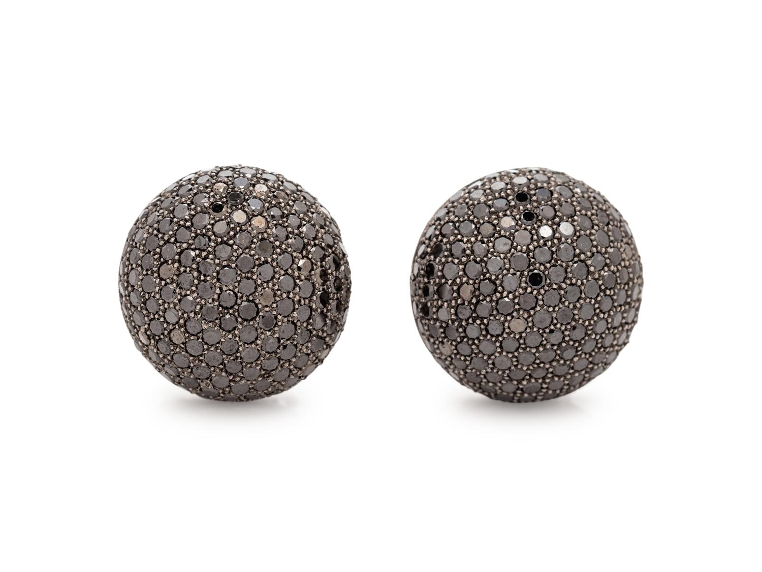 A Pair of White Gold and Black Diamond Earrings,