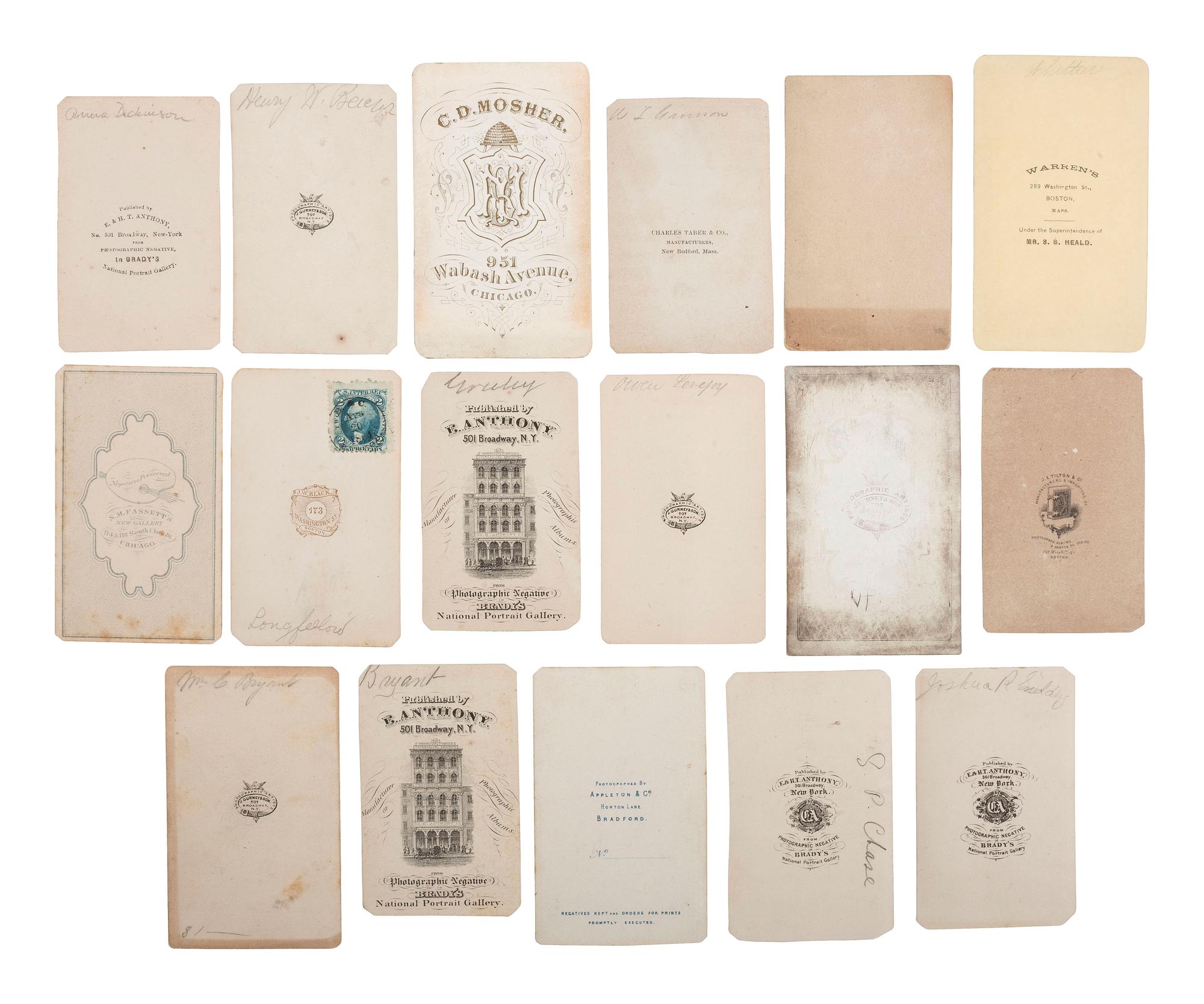 [EARLY PHOTOGRAPHY]. A group of 17 CDVS of notable 19th century personalities, incl. abolitionists, politicians, writers, and orators.