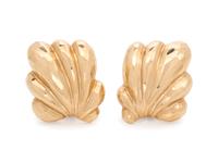 A Pair of 14 Karat Yellow Gold Earclips,