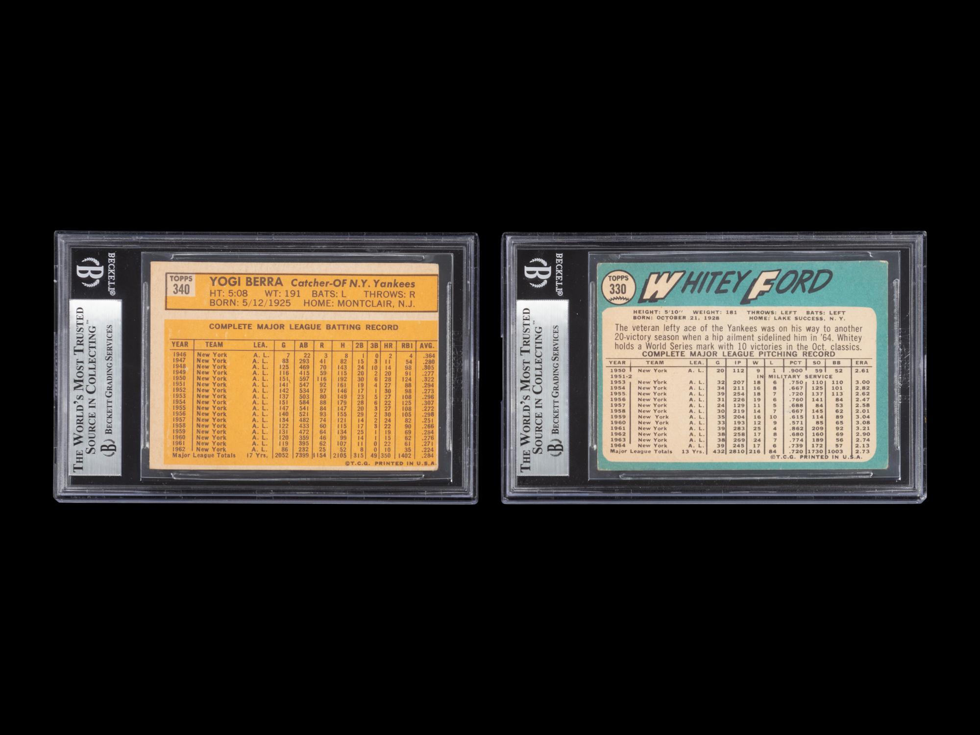 A Group of Yogi Berra and Whitey Ford Signed Autograph 1960s Topps Baseball Cards (Beckett Authentication Services BAS Certified),
