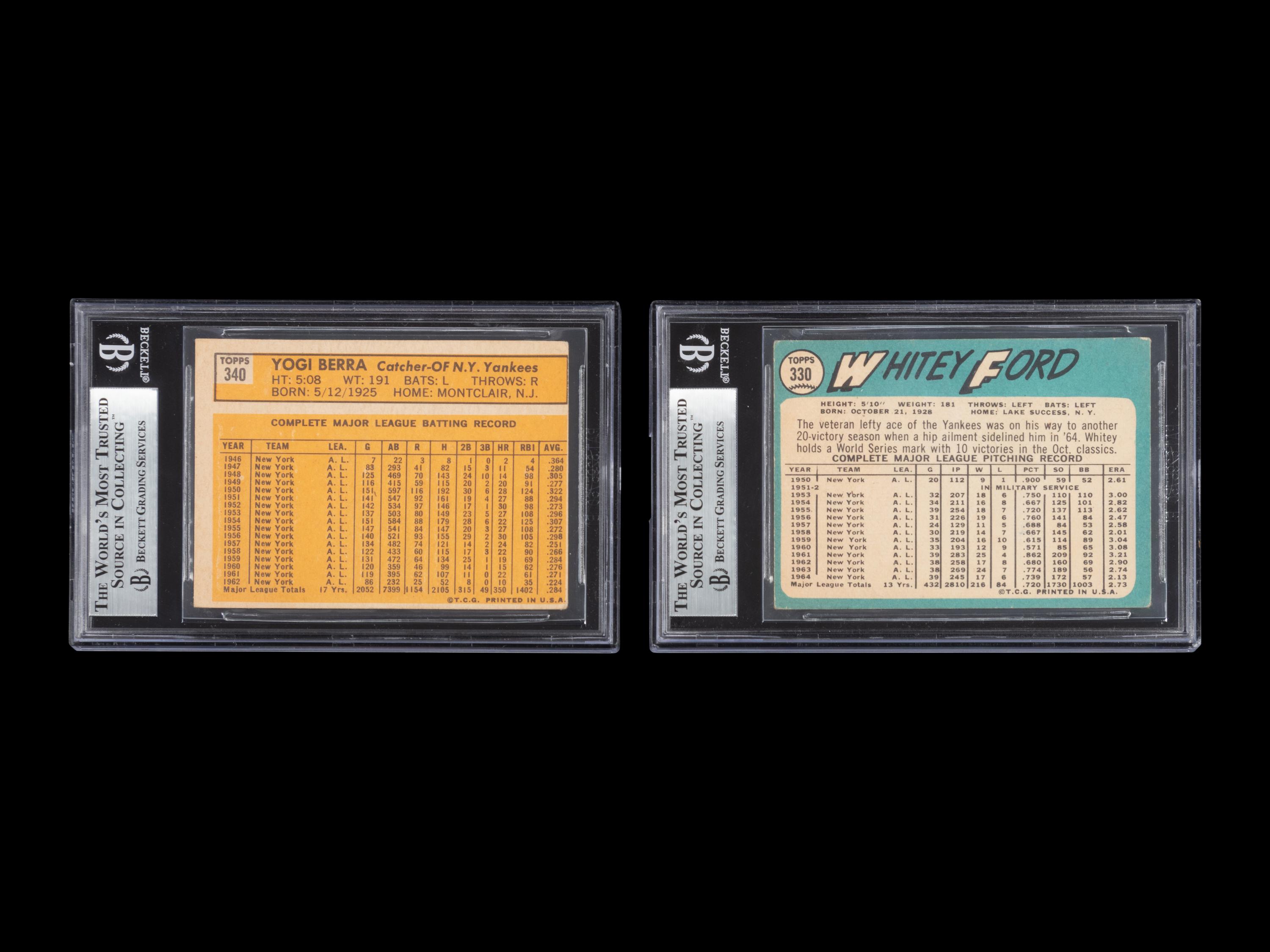 A Group of Yogi Berra and Whitey Ford Signed Autograph 1960s Topps Baseball Cards (Beckett Authentication Services BAS Certified),