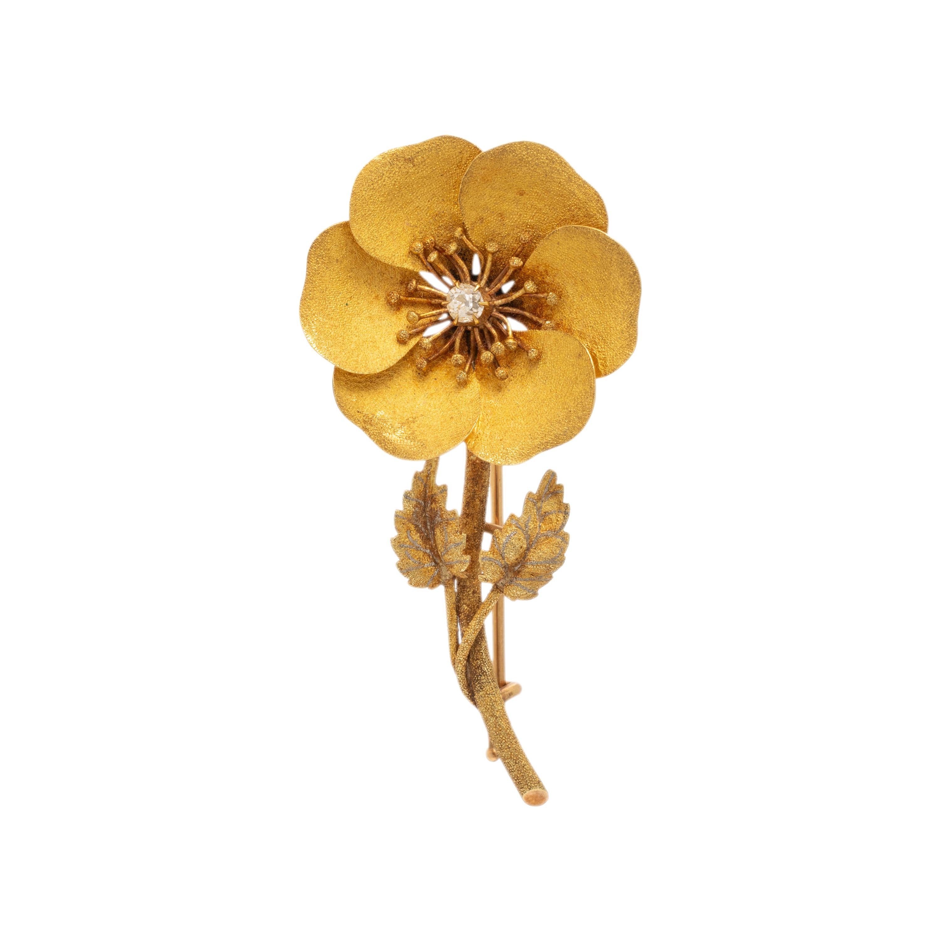 Bicolor Gold and Diamond Flower Brooch