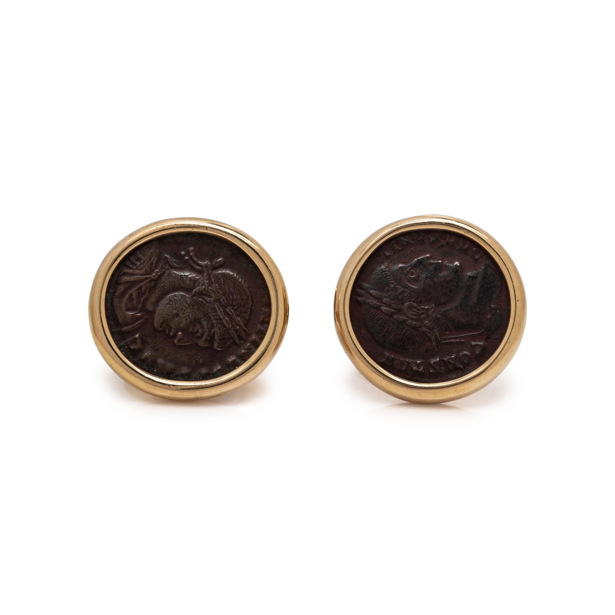 BULGARI, YELLOW GOLD AND COIN CUFFLINKS