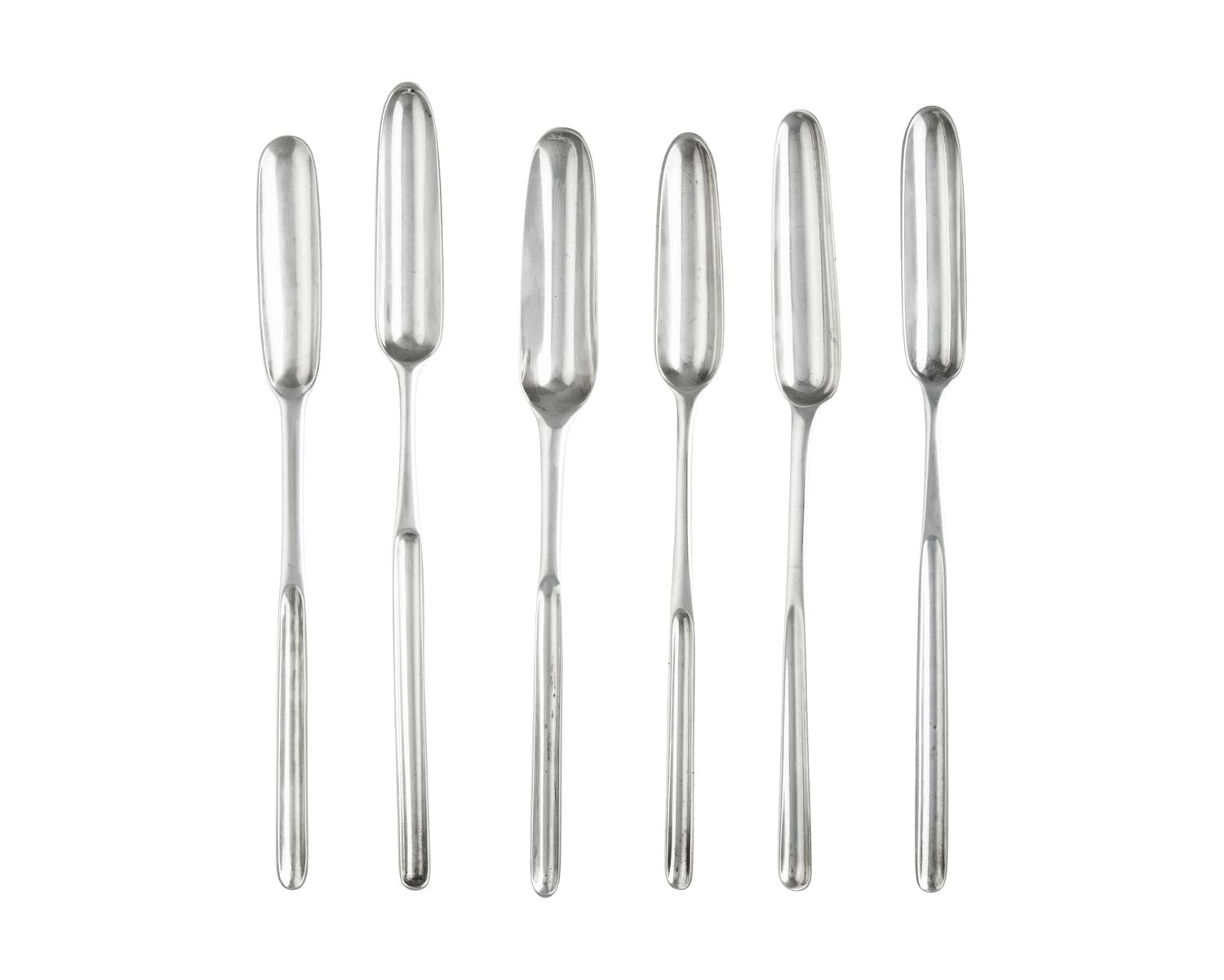 A Group of Six George I-III Sterling and Britannia Silver Marrow Scoops