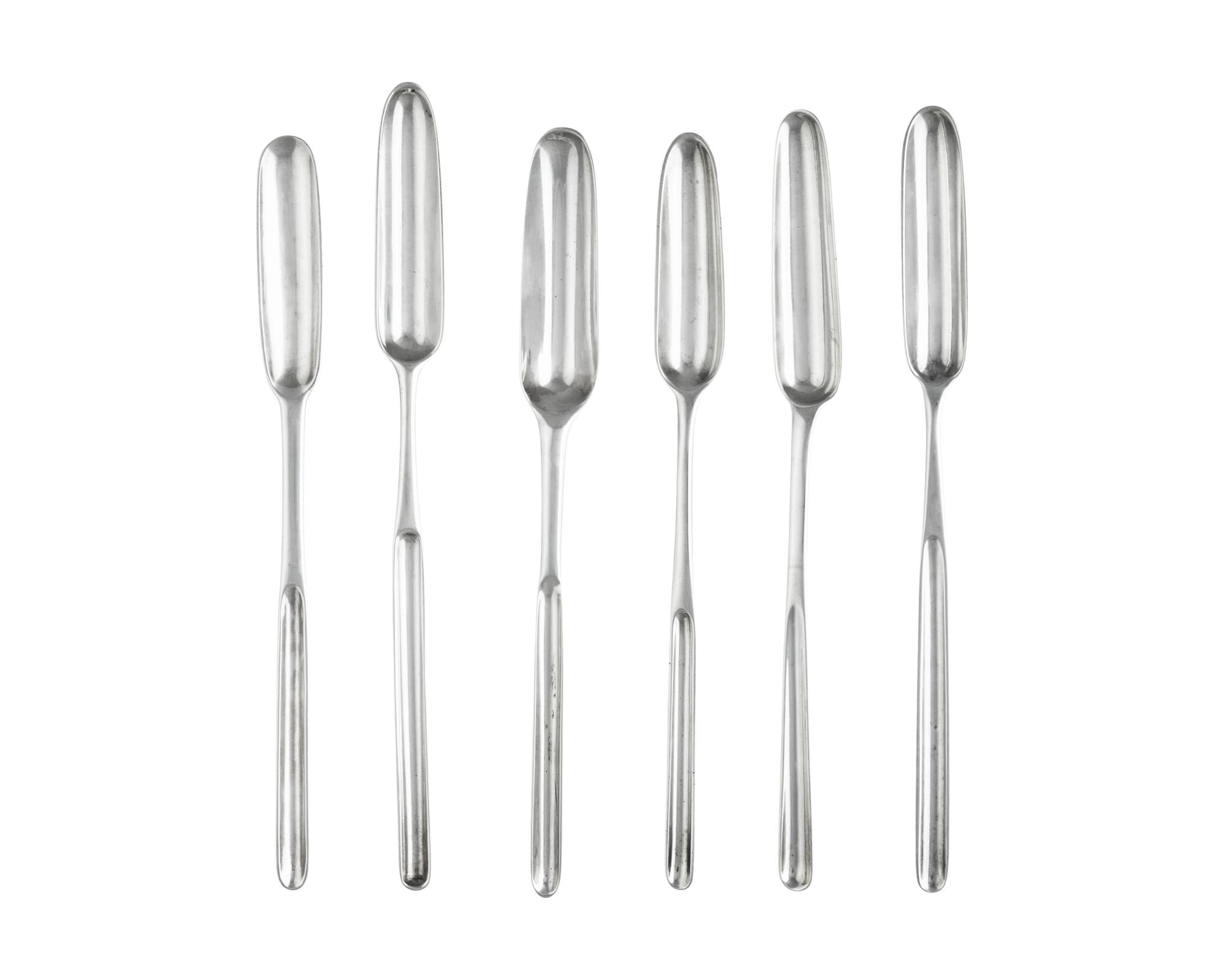 A Group of Six George I-III Sterling and Britannia Silver Marrow Scoops