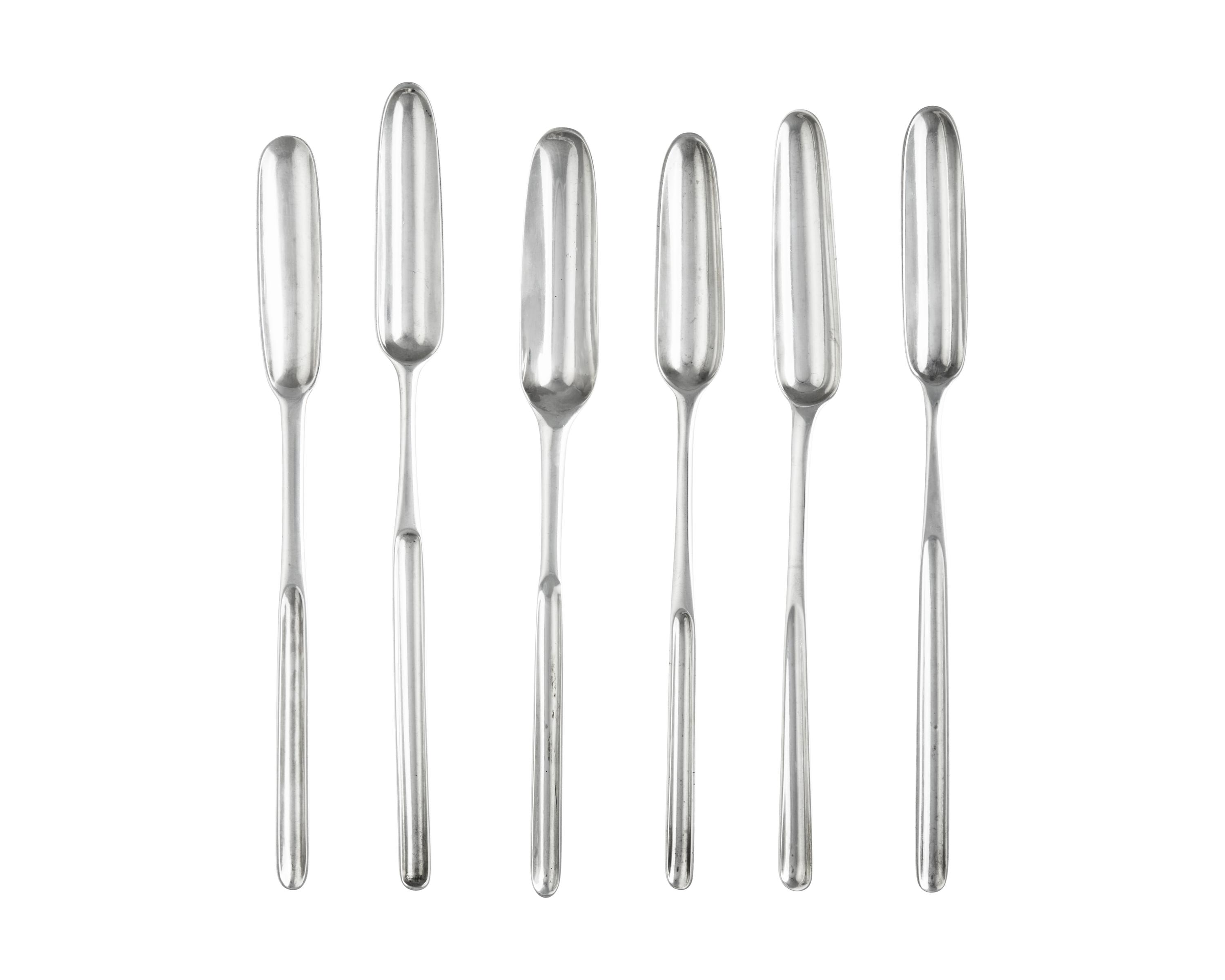 A Group of Six George I-III Sterling and Britannia Silver Marrow Scoops