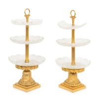 A Pair of Empire Gilt Bronze and Cut Glass Centres de Surtout de Table