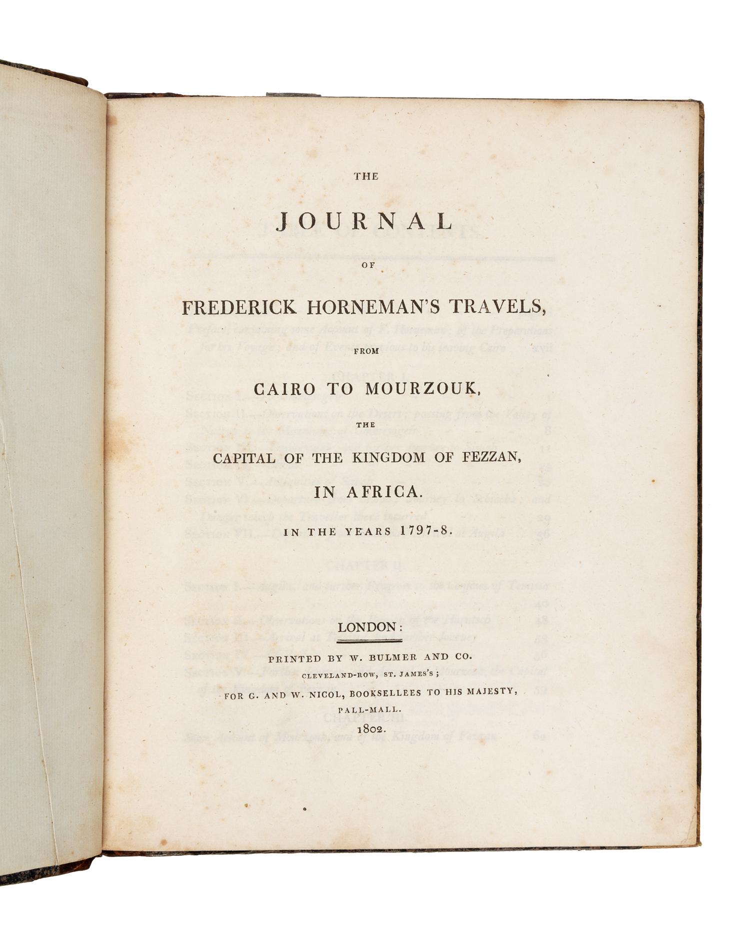 HORNEMANN, Friedrich Konrad (1771-1801). The Journal of Frederick Hornemann's Travels, from Cairo to Mourzouk… In the Years 1797-8. Lon