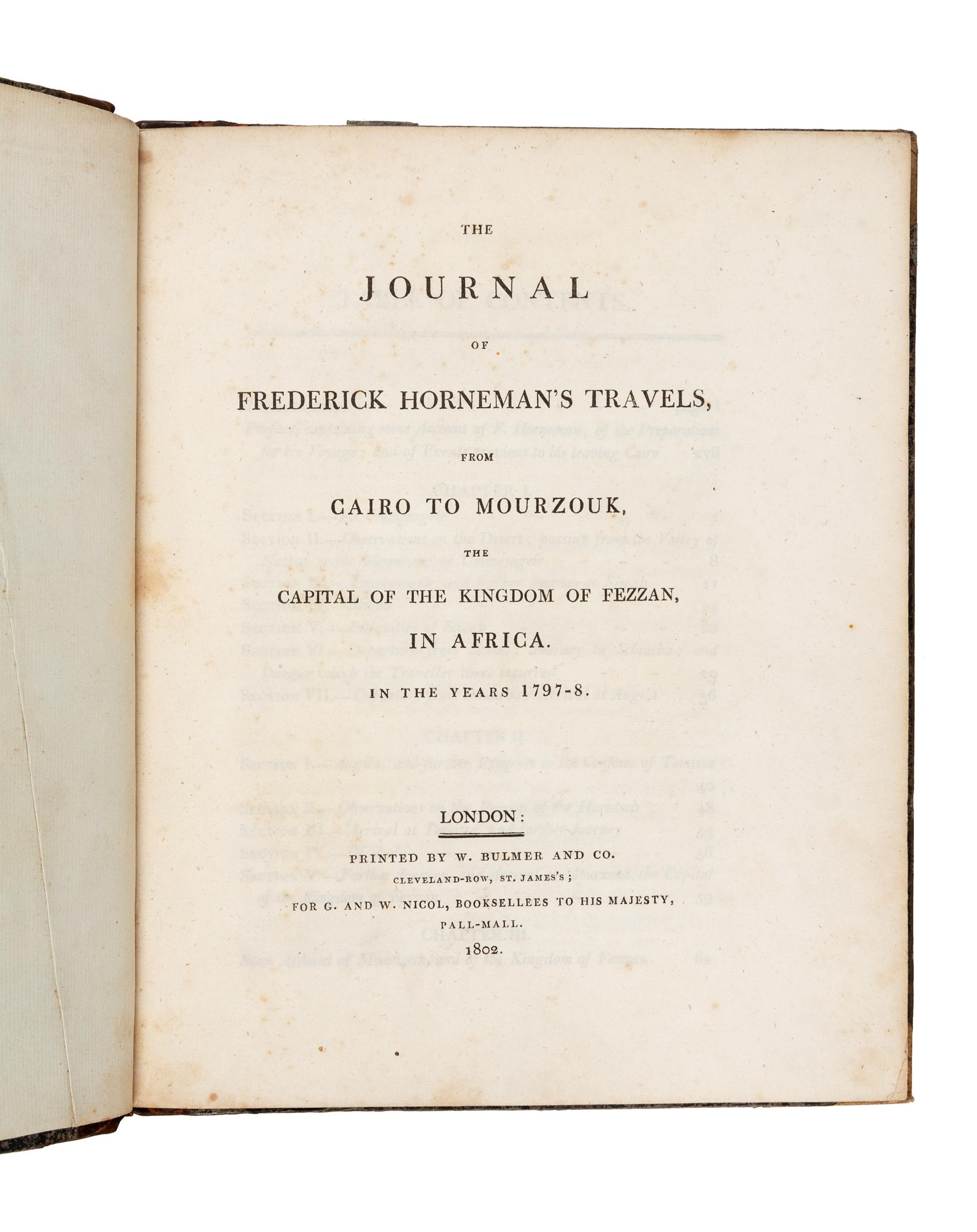 HORNEMANN, Friedrich Konrad (1771-1801). The Journal of Frederick Hornemann's Travels, from Cairo to Mourzouk… In the Years 1797-8. Lon
