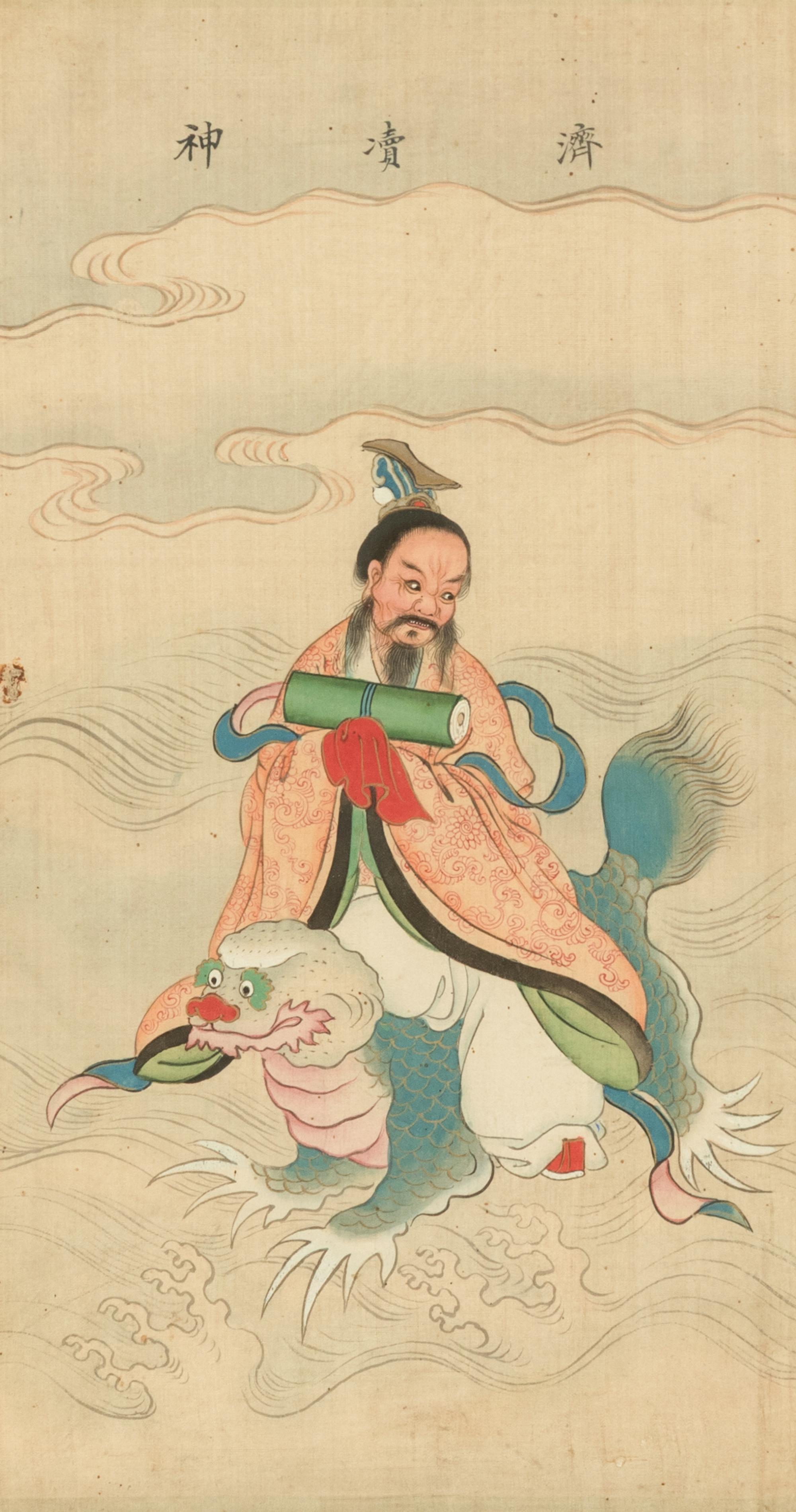 Two Chinese Ink and Color on Paintings Depicting Taoist Immortals