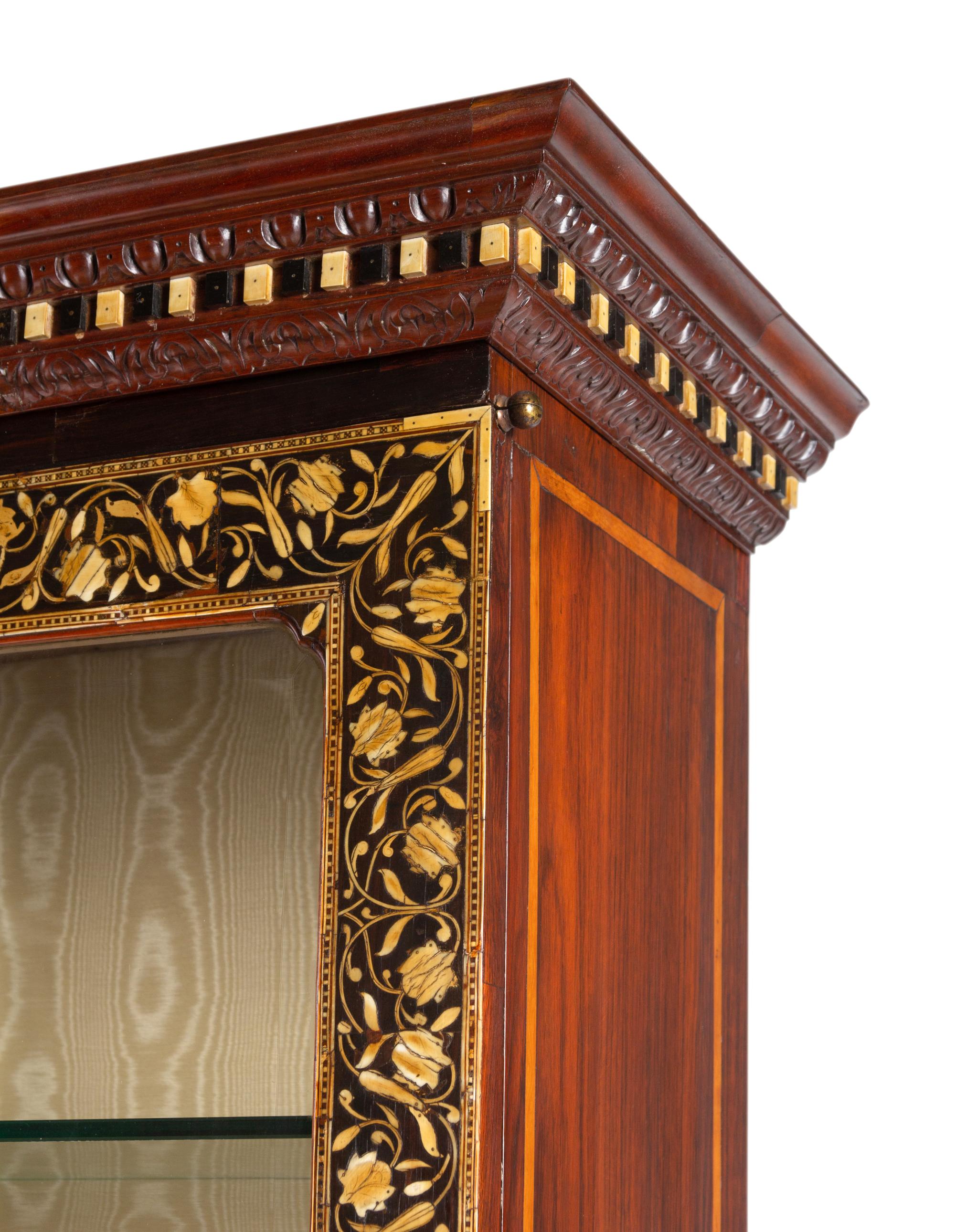 An Anglo-Indian Ivory-Inlaid Indian Rosewood Secretary Bookcase