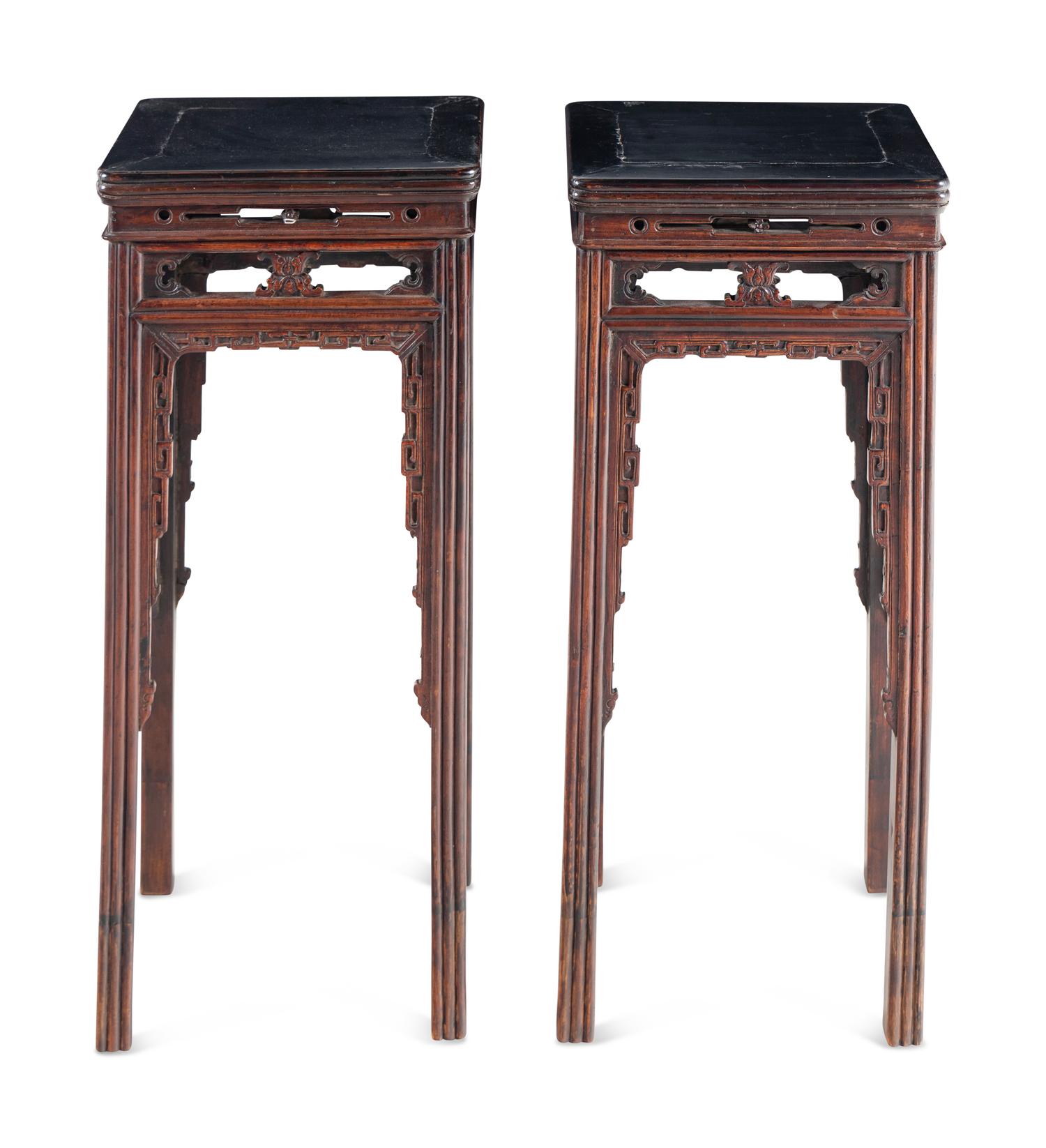 A Pair of Chinese Hardwood Pedestal Tables