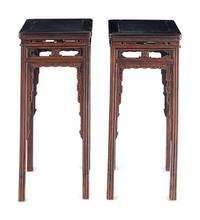 A Pair of Chinese Hardwood Pedestal Tables