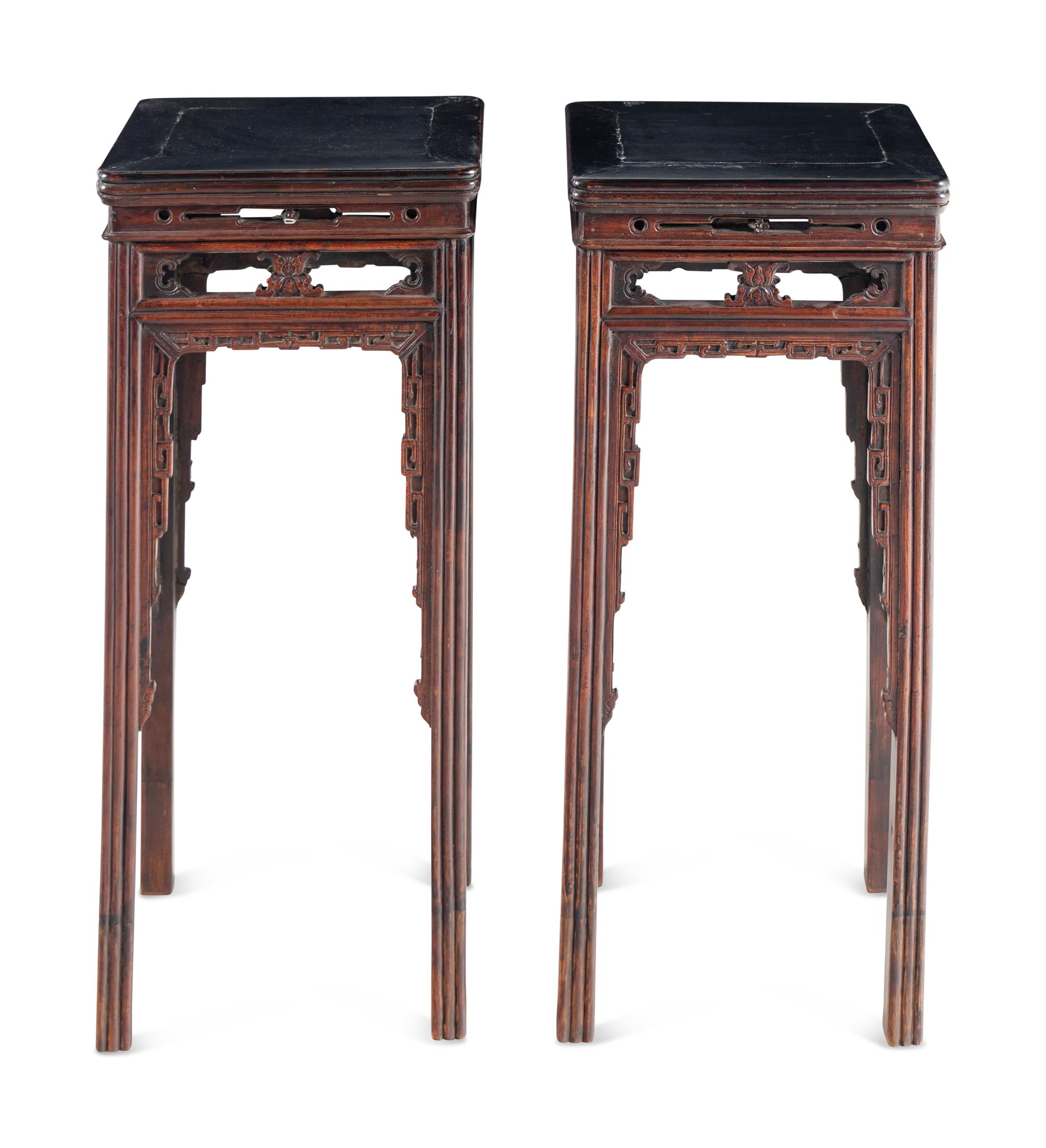 A Pair of Chinese Hardwood Pedestal Tables